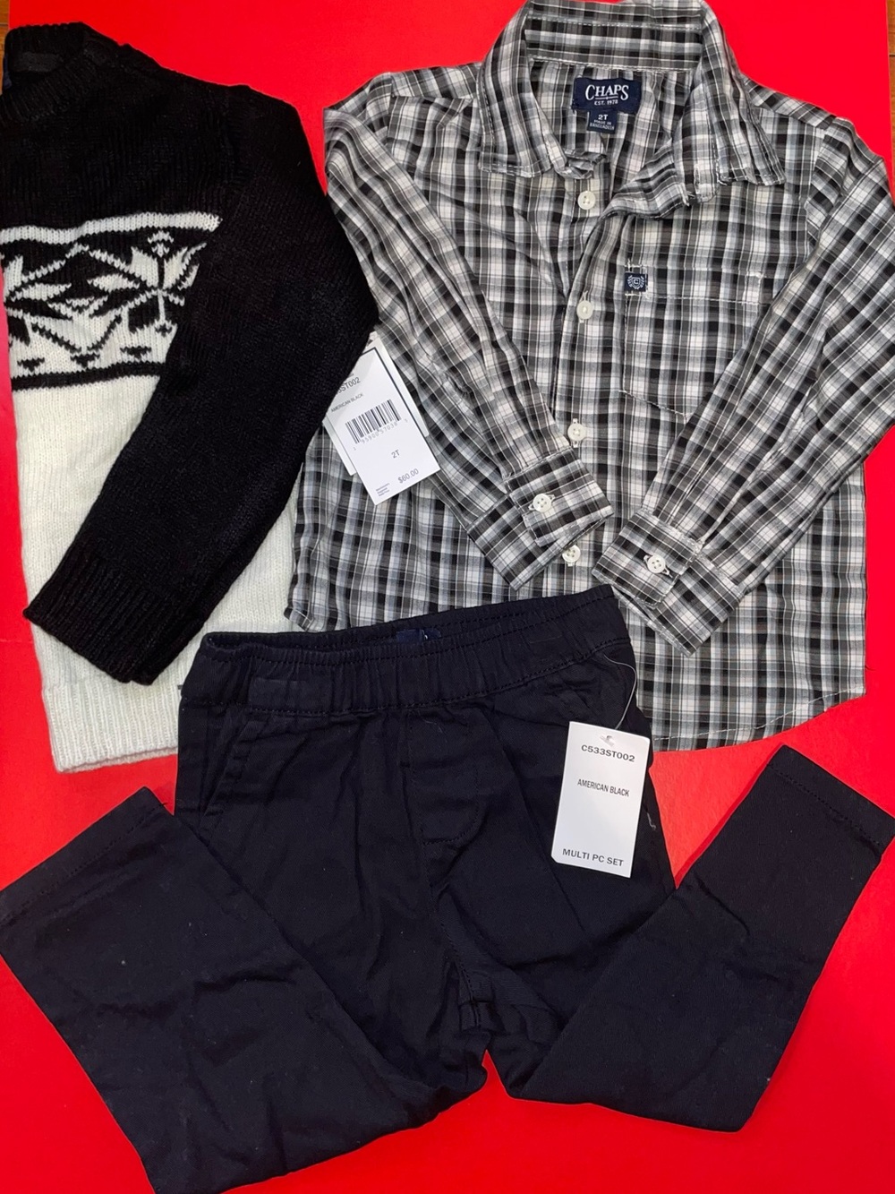 Chaps Boys Black & White Plaid Button-Up Shirt